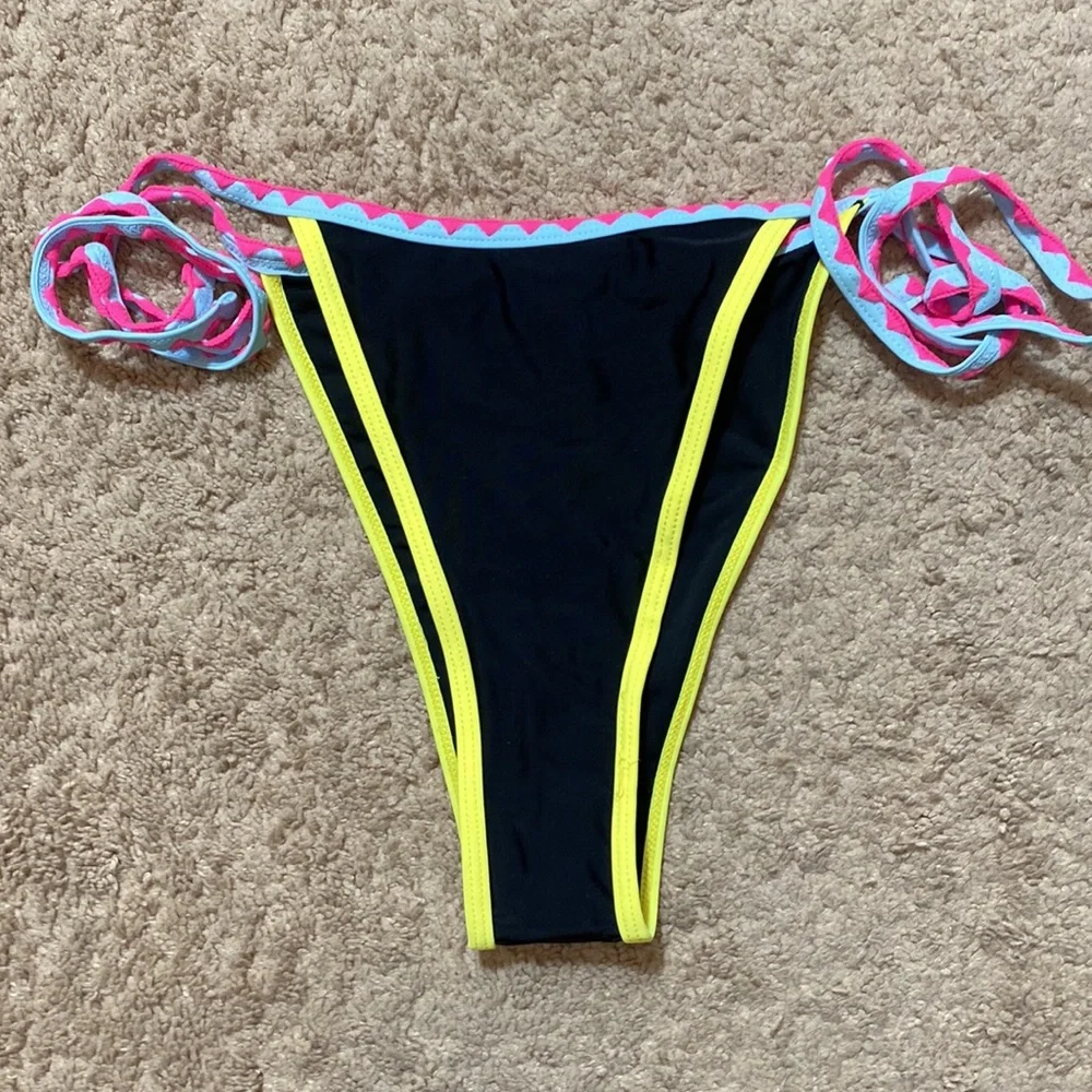 Shein Black Pink Rimmed String Bikini M